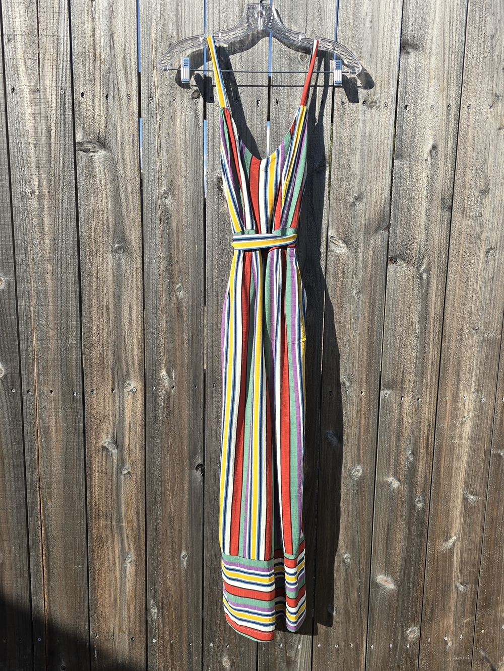 Lost + Wander Jumpsuit Multi Color Stripe Wide Leg Sewn Belt Sleeveless Small